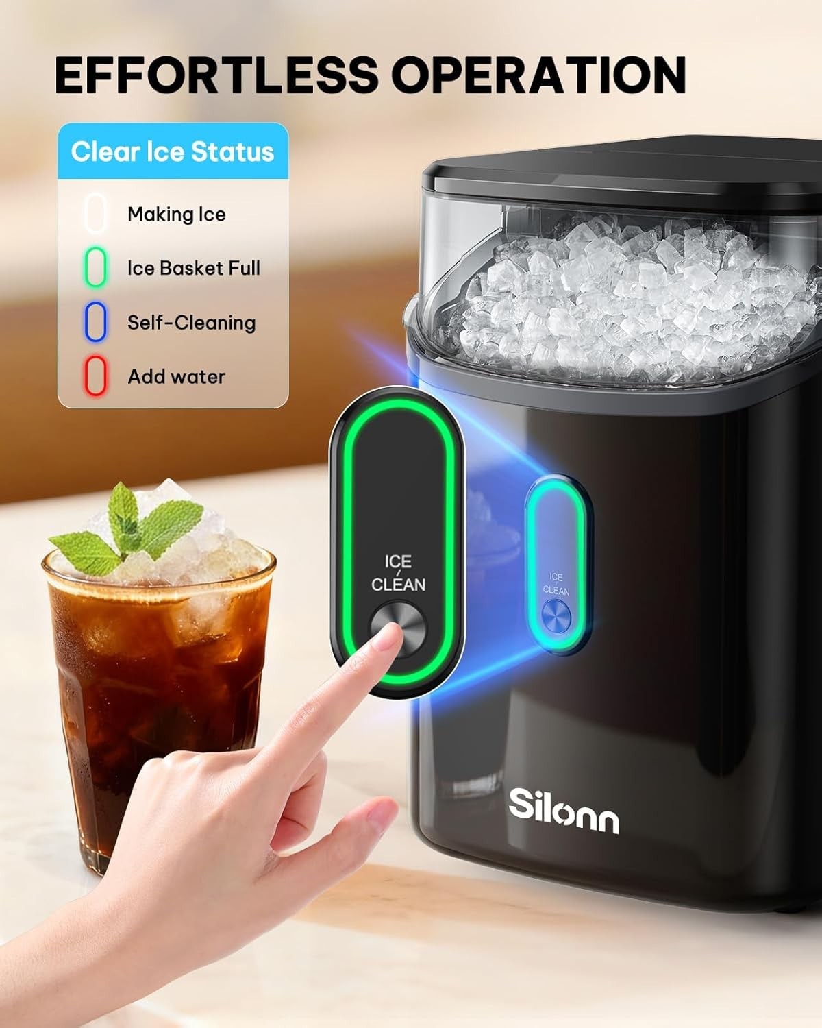 Countertop Nugget Ice Maker - Soft Chewable Ice, Self-Cleaning, 34Lbs/24H gallery