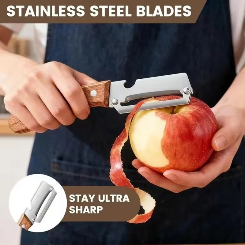 2 PCS 3-in-1 Multi functional Bottle Opener Vegetable Peeler with Wooden Handle gallery
