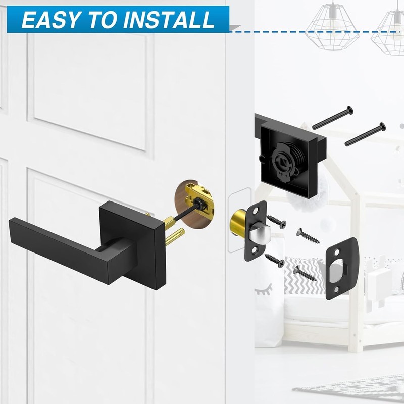 4 Pack Black Door Handles Interior, Passage Door Levers for Hallway&Closet, Inte gallery