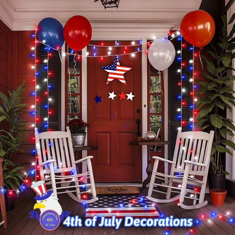 Red White and Blue Lights String for 4th of July Decorations Outdoor Total 100 L gallery