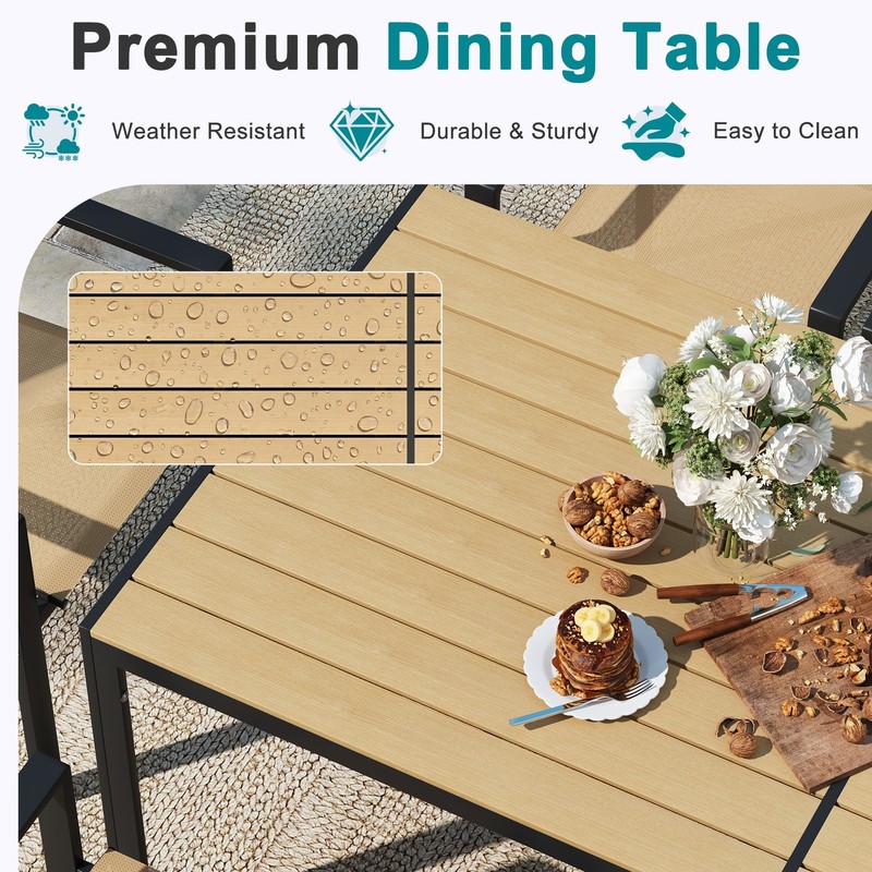 9 Piece Patio Dining Set for 8 Rectangular Table Stackable Chairs All Weather gallery