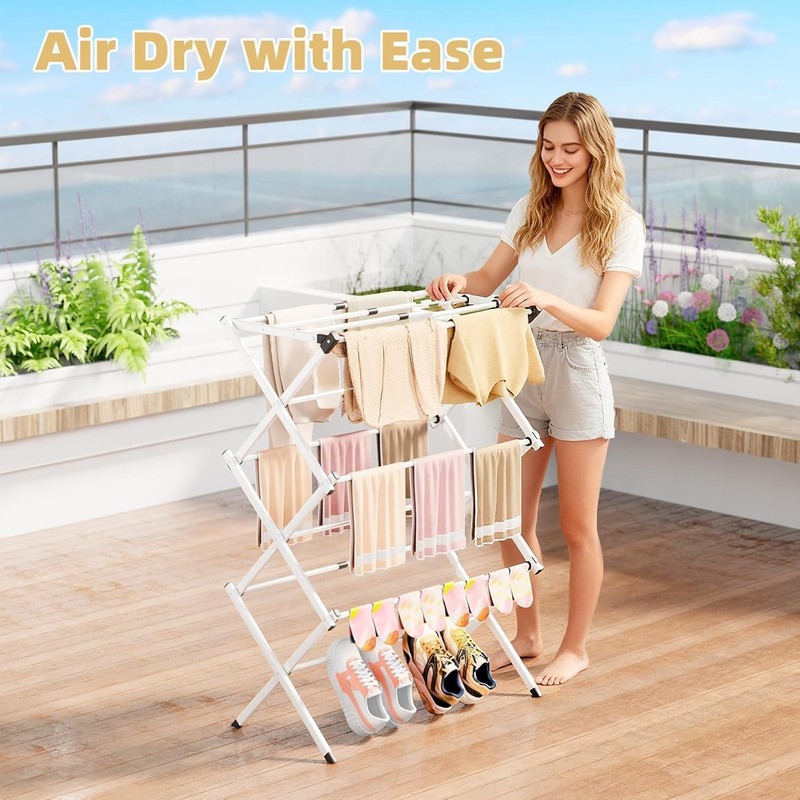 Space Saving Foldable Clothes Drying Rack, Extendable Rustproof, No Assembly gallery