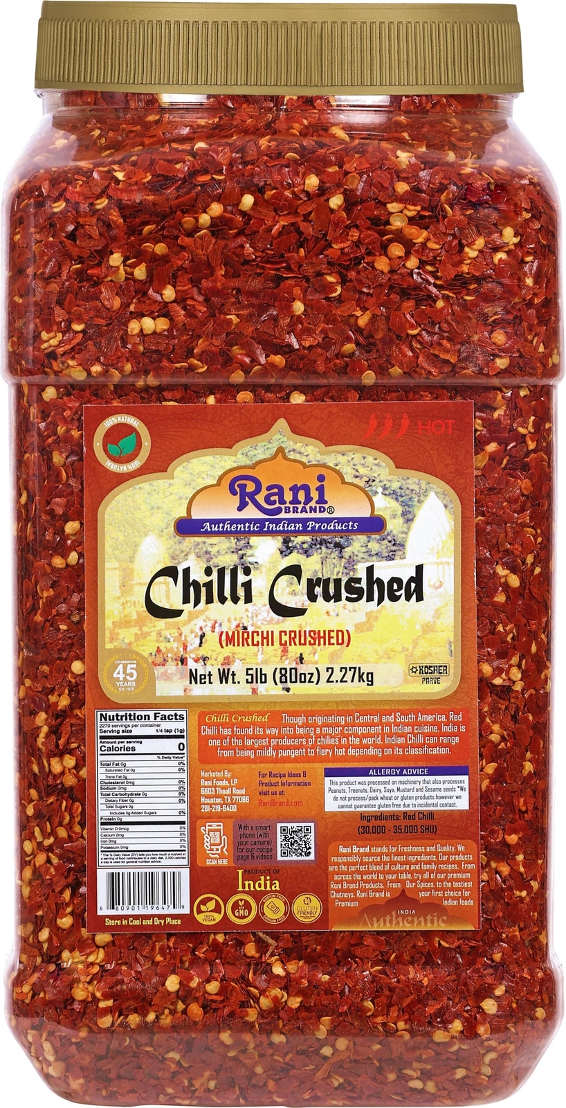 Rani Crushed Red Pepper Flakes Chilli (Pizza Type Cut) 5lbs (80oz) 2.27kg gallery