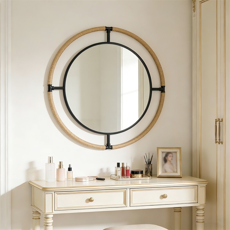 Large Nautical Round Wall Hanging Mirror Rope Coastal Decorative Mirror Entryway gallery