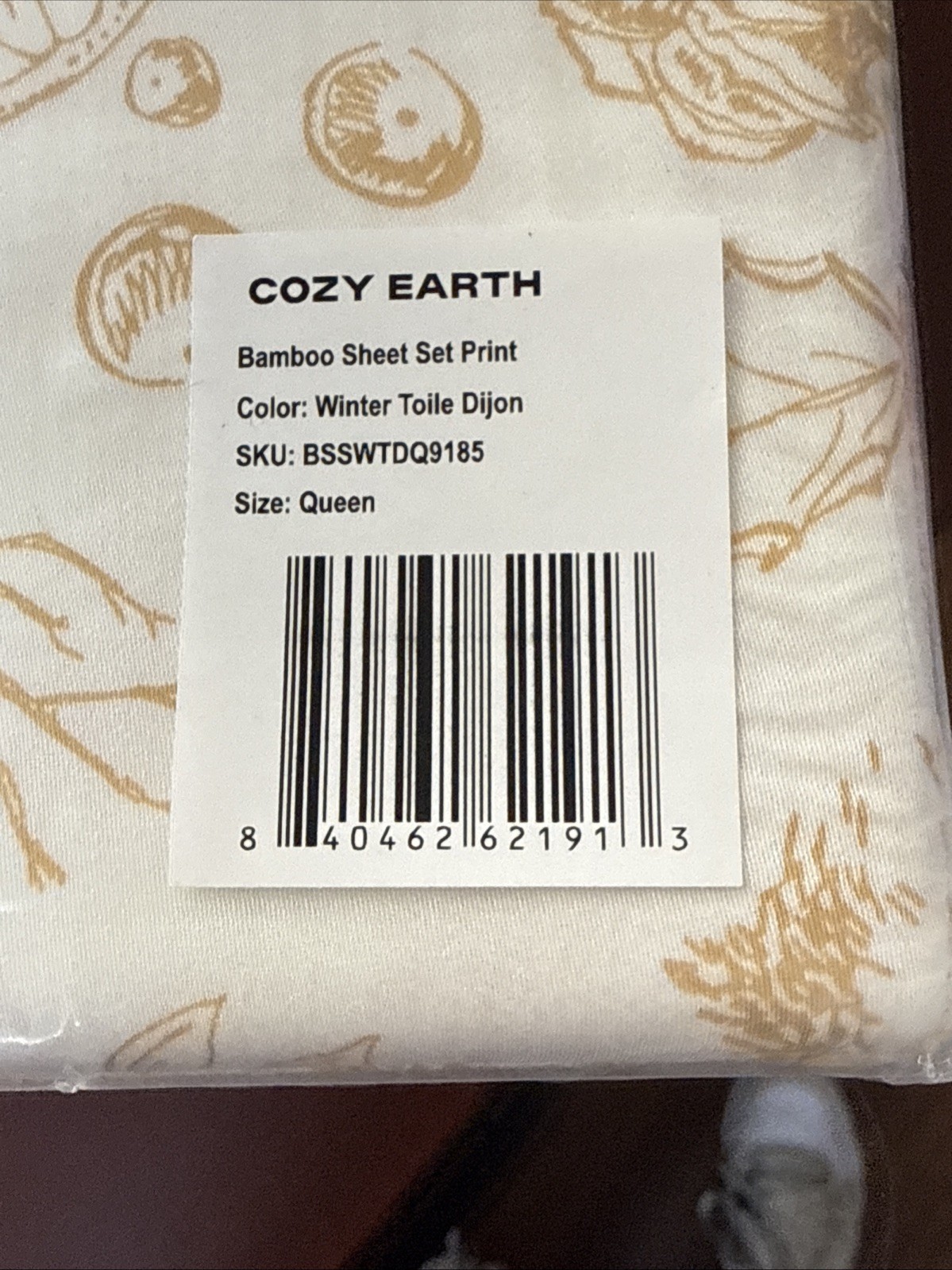 New - Cozy Earth Bamboo Sheet Set (Queen) Winter Toile Dijon gallery