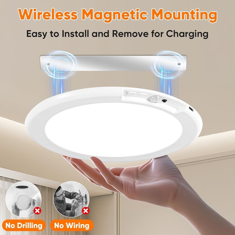 Rechargeable Motion Sensor Ceiling Light with Remote, Closet Light No Wiring gallery