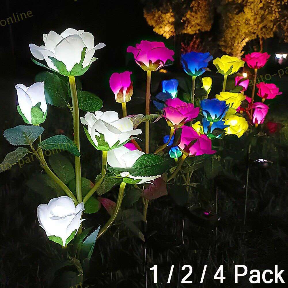 2/4 Pack Solar Power Rose Flower Lights Outdoor Garden Landscape Yard Lamp Decor gallery