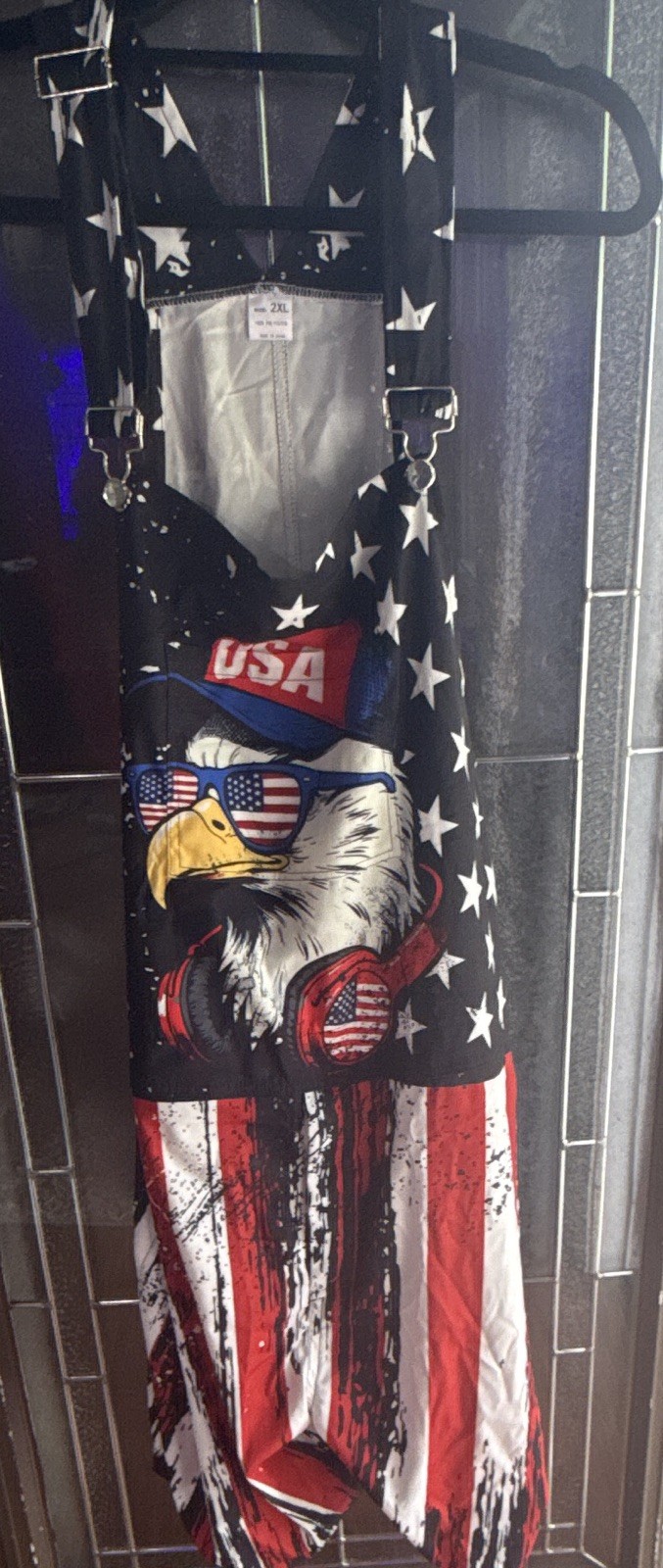2XL USA Eagle Stars Print Bib Apron Multicolor 100% Polyester American Flag gallery