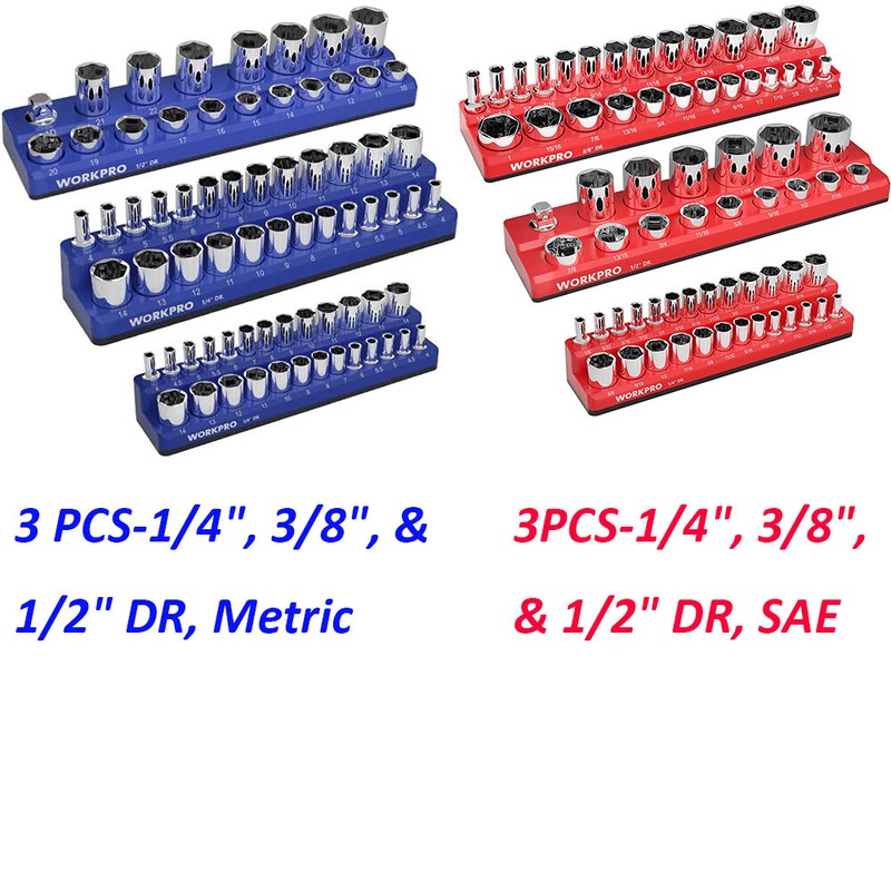 WORKPRO 3PCS/6PCS Magnetic Socket Organizer Holder Set 1/4" 3/8" 1/2" SAE/METRIC gallery