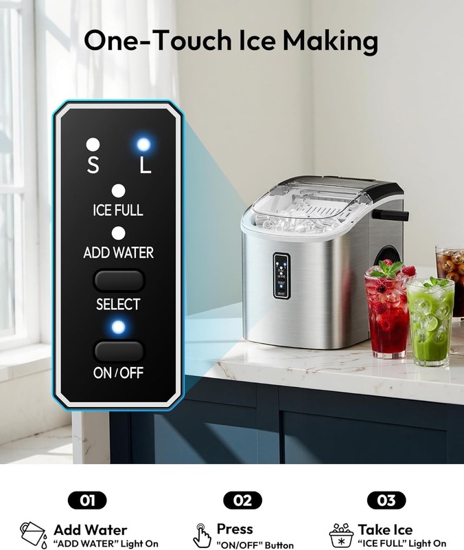 EUHOMY Ice Maker Countertop, 9 Cubes Ready in 6 Mins, 26lbs/24H, Self-Cleaning, gallery