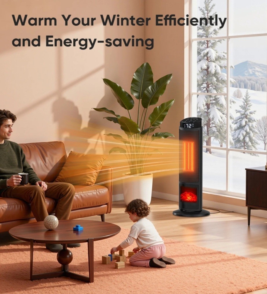 Tower Space Heater with Fireplace Effect – Oscillating Function, NO REMOTE gallery