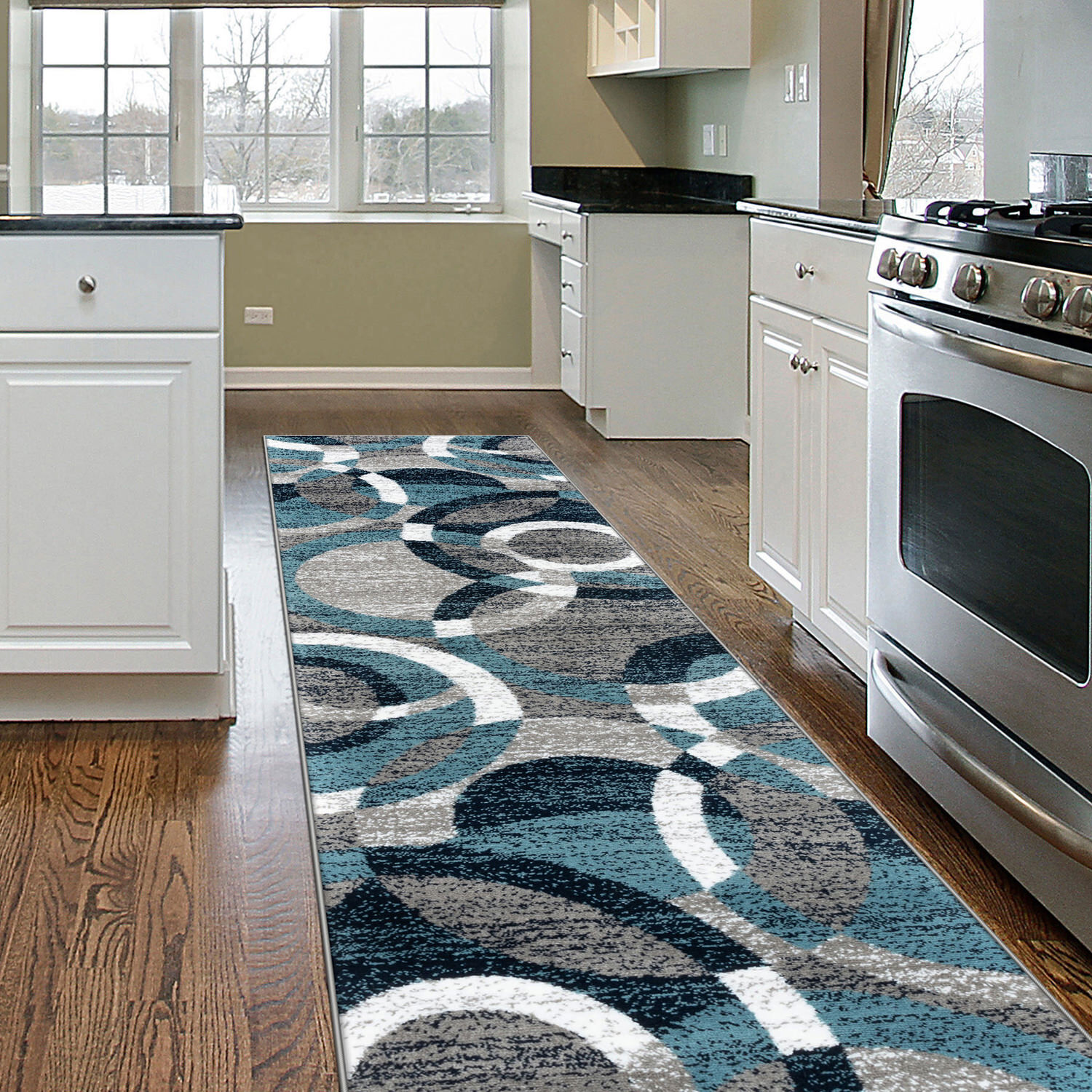 Rugshop Kitchen Rugs Geometric Circles Runners Rugs for Bedroom Rugs Blue 2x7 gallery