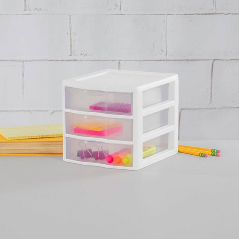 Sterilite ClearView Plastic Small 3 Drawer Desktop Storage Unit, White, 6 Pack gallery