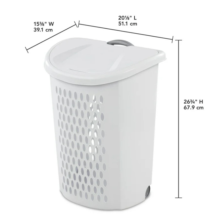 Sterilite Ultra Wheeled Laundry Hamper with Handle & Wheels, White Plastic gallery