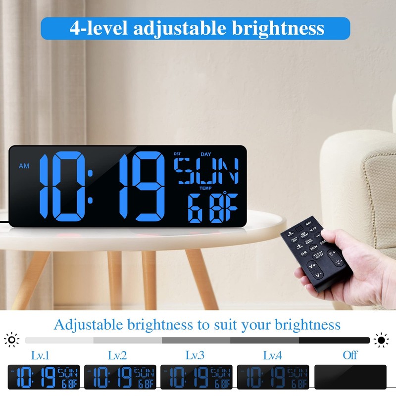 Large Digital Wall Clock with Remote Control 17.2" LED Large Display Timer wi... gallery