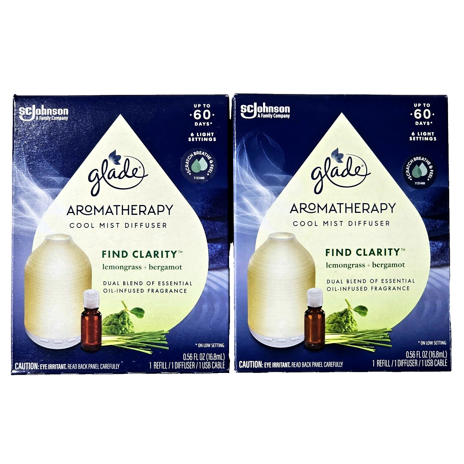 2 Pack Glade Aromatherapy Cool Mist Diffuser Lemongrass Bergamot 60 Day gallery