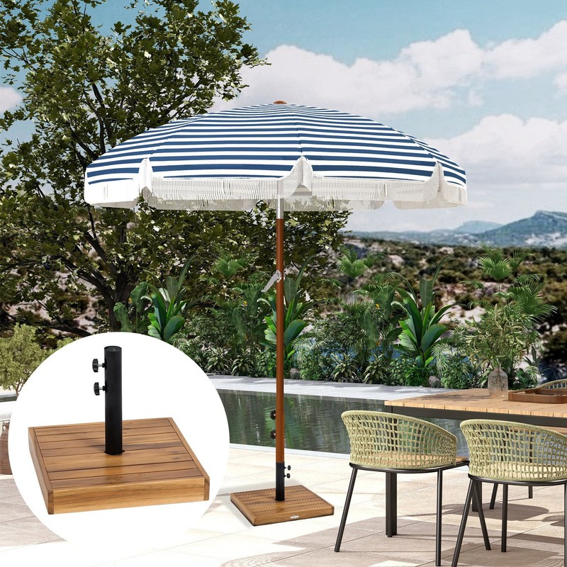 Square Concrete Umbrella Base: 42lb, Acacia Exterior, 17.7" x 17.7", for Outdoor gallery