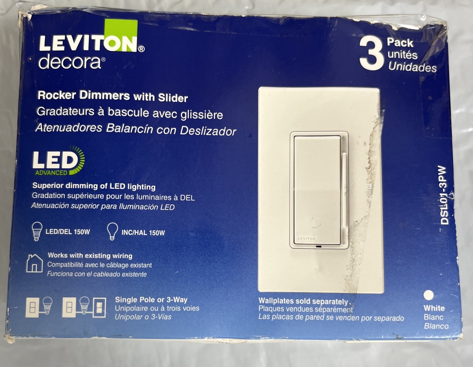 Leviton Decora Rocker White Advanced Dimmer Switch for LED and Incandescent (3PK gallery
