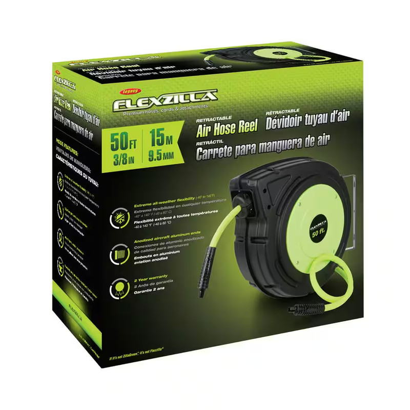 Flexzilla Air Hose Reel 3/8X50 Ft Wall Enclosed Retractable Abrasion Resistant gallery