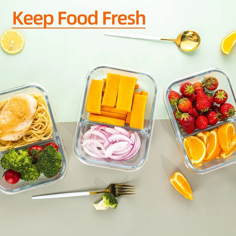 Glass Meal Prep Containers 2 Compartment with Lids (5 Pack 34oz) Divided Storage gallery