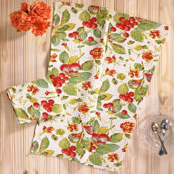 April Cornell In the Garden Cherry Print Tea Towel Set of 2 Red Green Yellow gallery