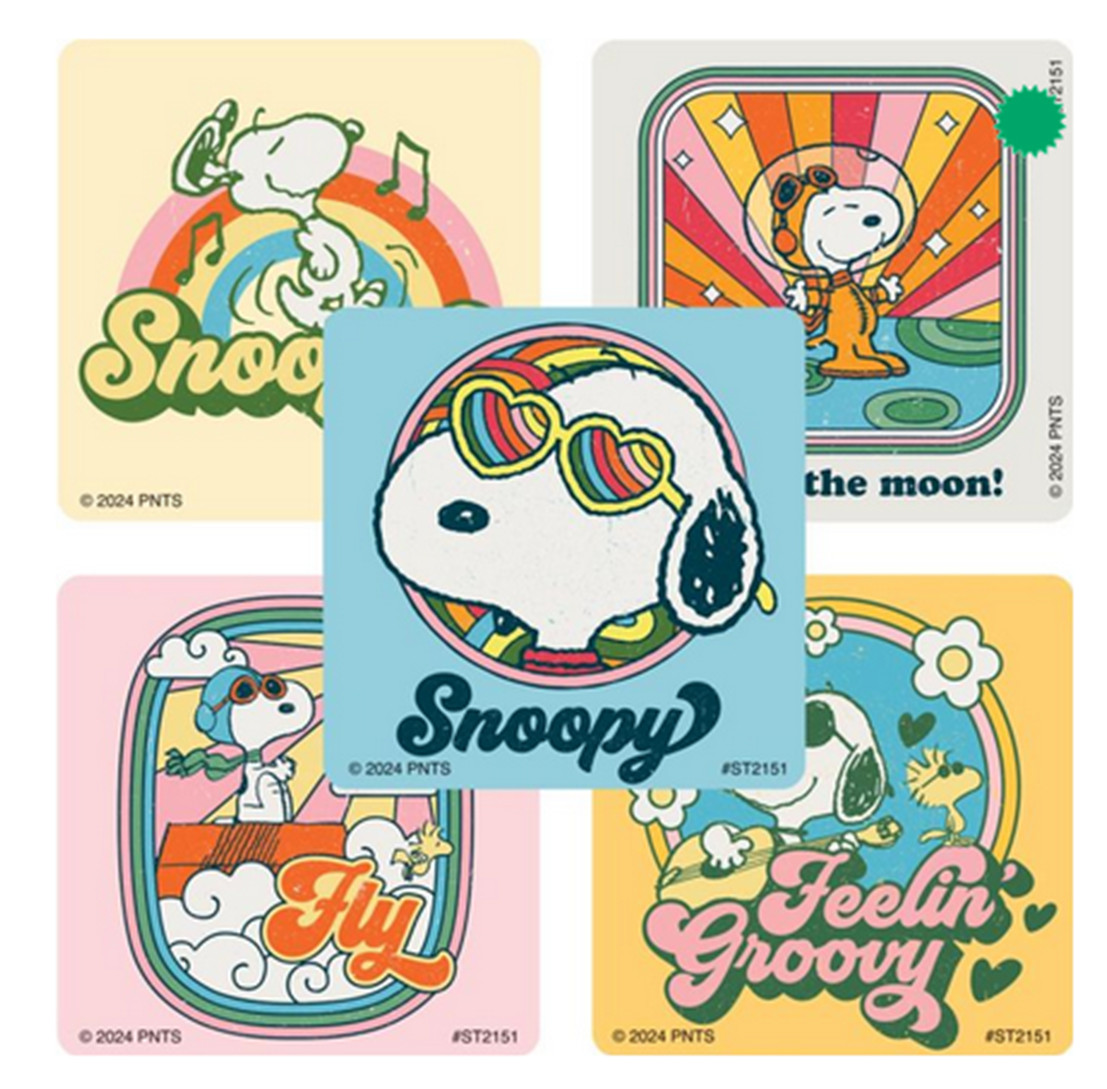 25 (Licensed) Peanuts Snoopy Retro Stickers, 2.5" x 2.5" each, Party Favors gallery