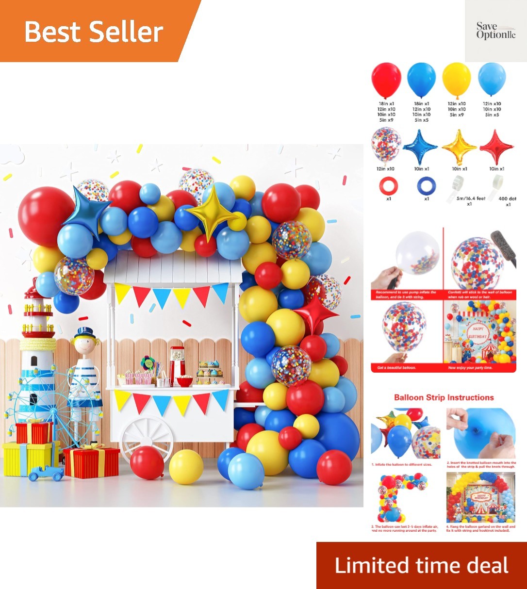 Carnival Circus Theme Party Decorations, Primary Color Balloon Arch Kit, 120p... gallery