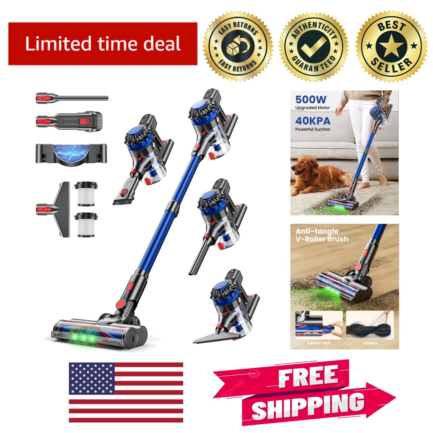 60 Min Stick Vacuum Cleaner with Wall Mount & Anti-Tangle Brush, 8-in-1 Design gallery