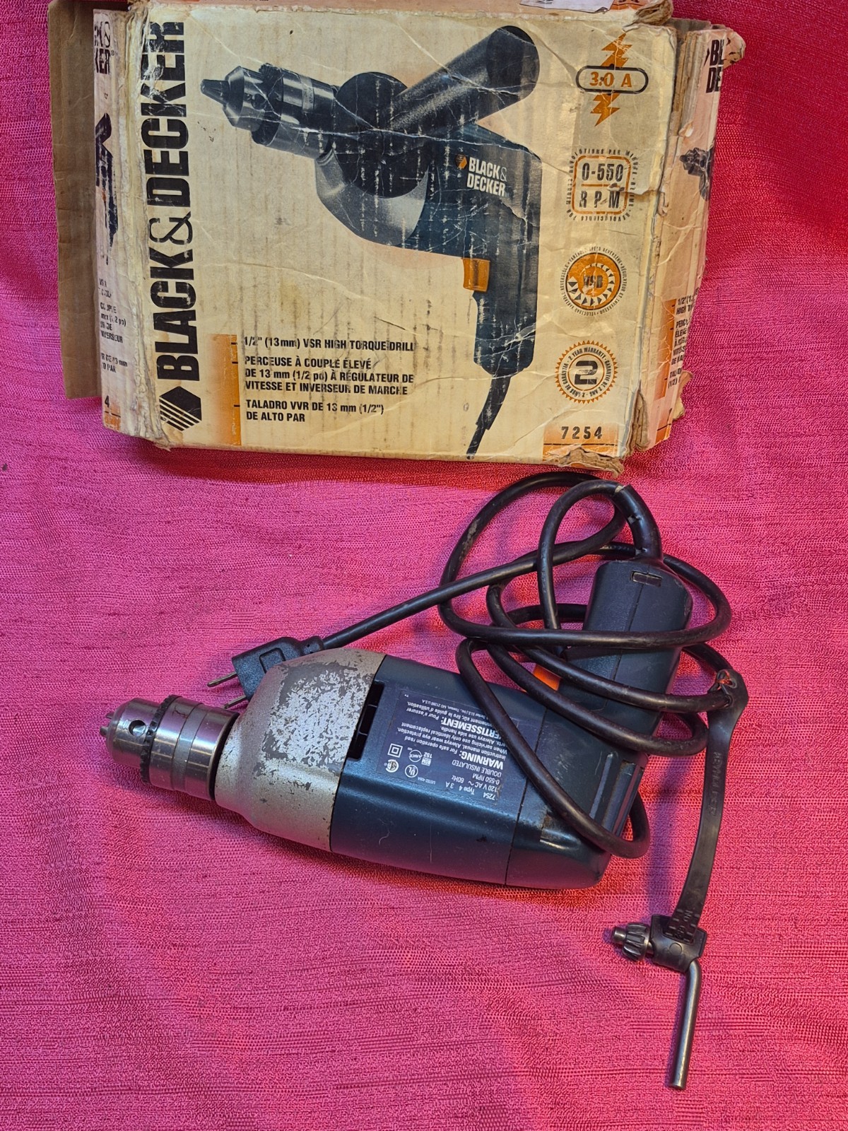 Black & Decker Used 7254 1/2” Reversing Variable Speed Electric Drill 0-500 Rpm gallery