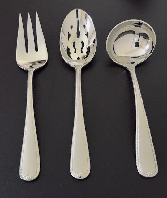 Hostess 3 pc piece Set Ribbon Edge Frosted Gorham Flatware Stainless NEW gallery