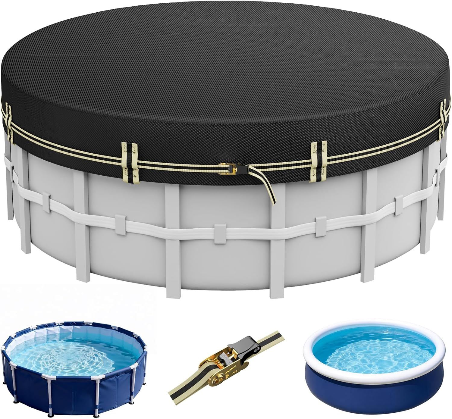 12 FT Round Above Ground Pool Cover - Durable 500D Waterproof Solar Protection gallery