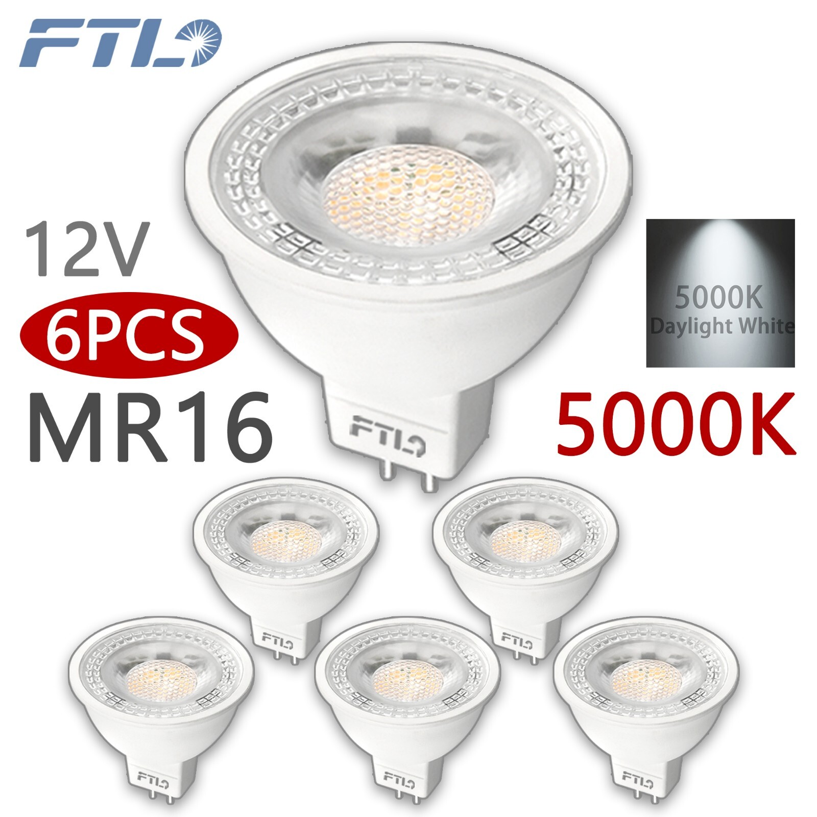 FTL MR16 LED Bulb 12V 5000K Daylight White GU5.3 Pin Base 40 Degree 5W 6-Pack gallery