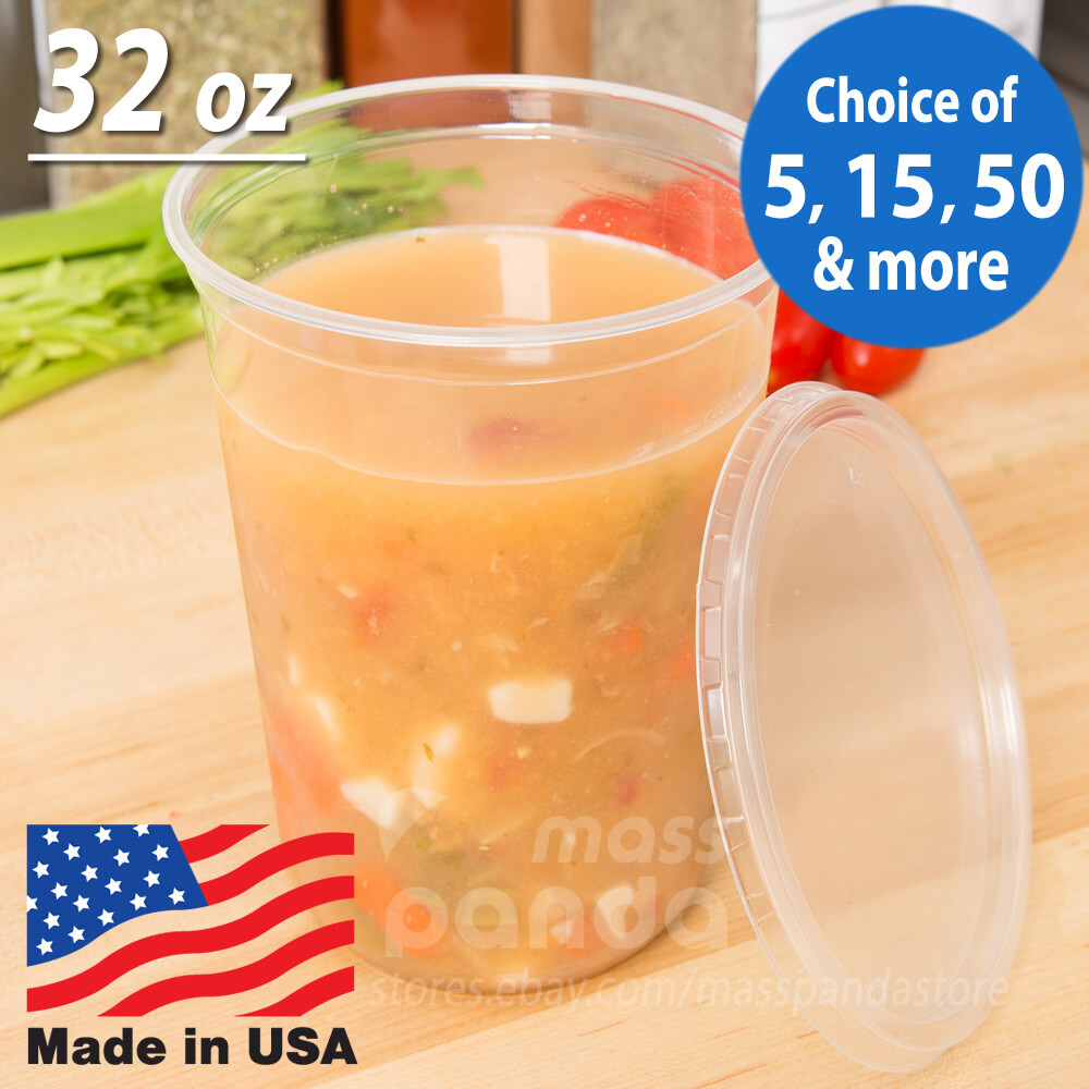 32 oz Round Deli Food/Soup Storage Containers w/ Lids Microwavable Clear Plastic gallery