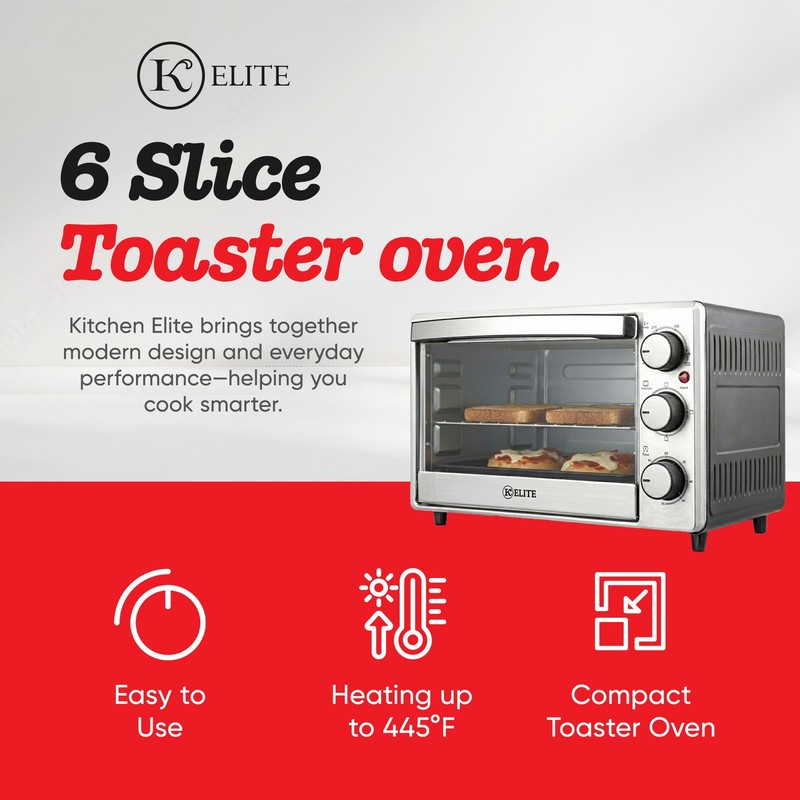 Kitchen Elite 6-Slice Compact Countertop Toaster Oven with Stainless Steel Tray gallery