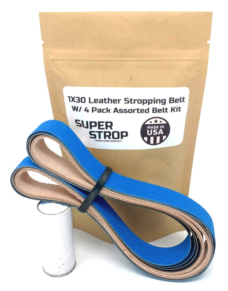 1X30 Assorted Sharpening Belt Kit w/ Super Strop Leather Honing Belt W/ Compound