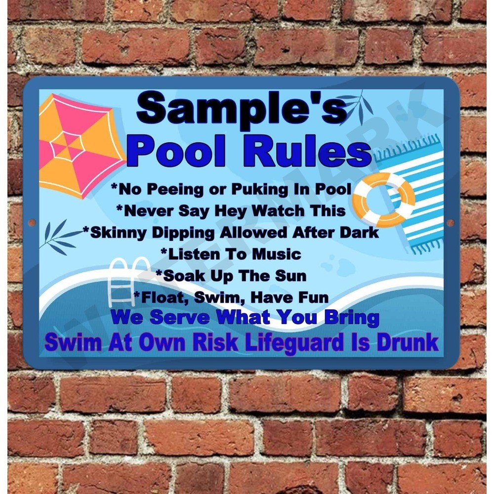 Custom Pool Rules Sign Funny Metal Aluminum 8"x12" Personalized Name Summer gallery