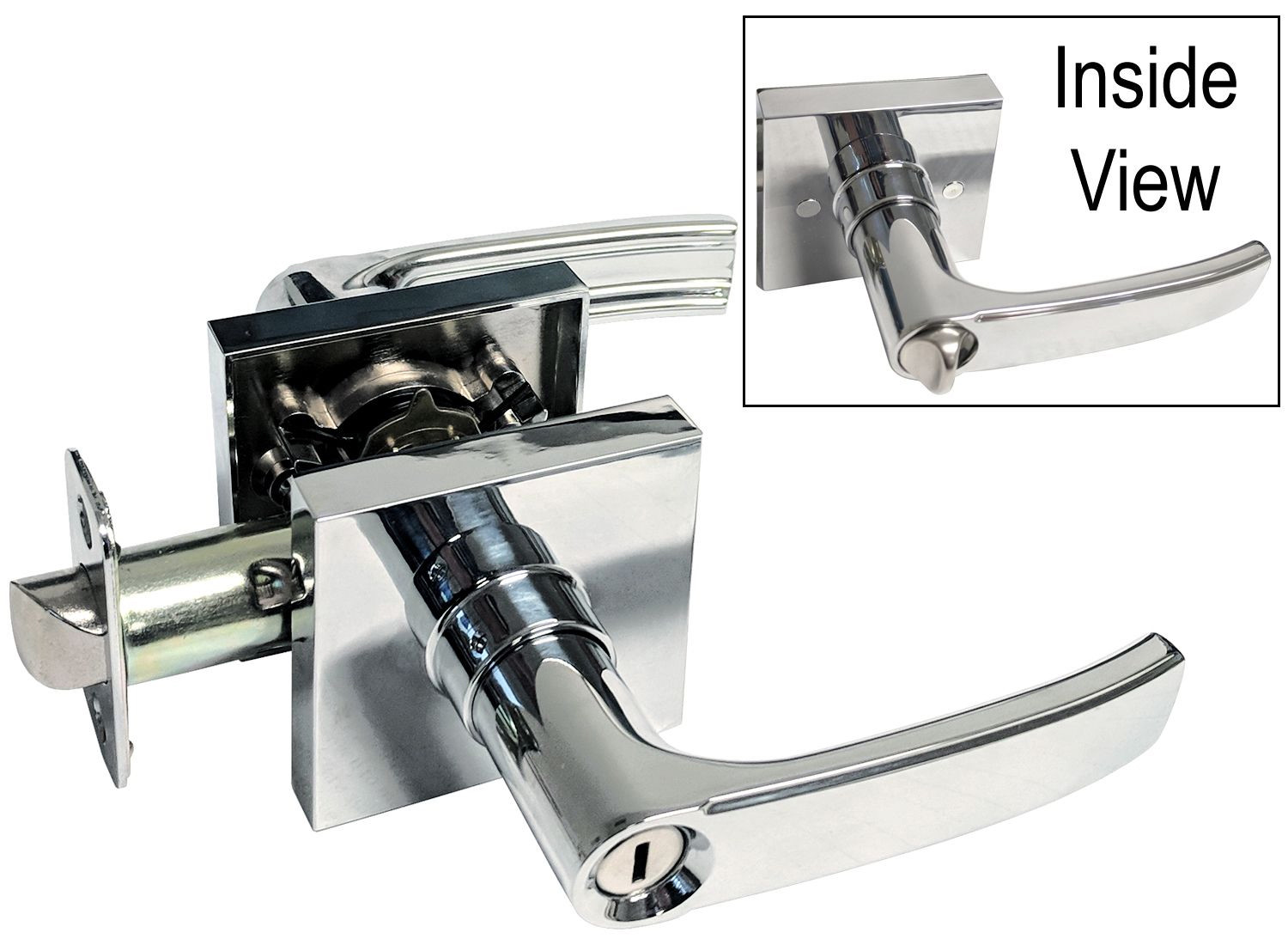 Polished Chrome Square Plate Privacy bedroom bathroom lever contemporary Modern gallery