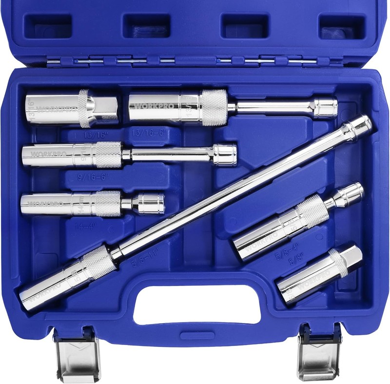 WORKPRO 3/8" Drive 7 PCS Magnetic Swivel Spark Plug Socket Set Thin Wall Sockets gallery