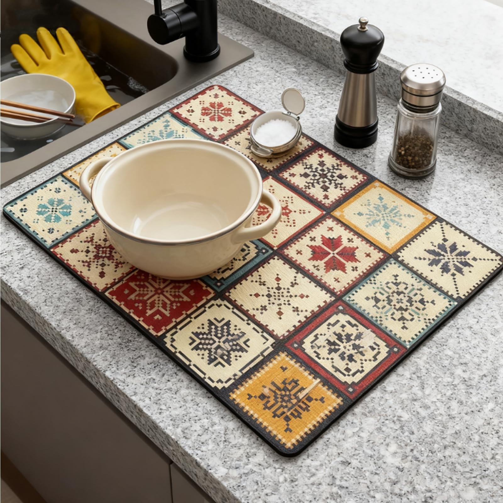 Retro Quick Drying Water Draining Absorbent Mat Kitchen Countertop Accessories gallery