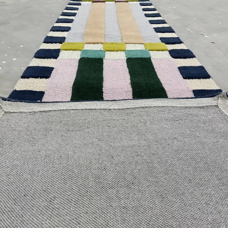 Hoxton Checkered Runner Loop & Cut Hand Tufted Handmade Rug Pure 100%Nz Wool gallery