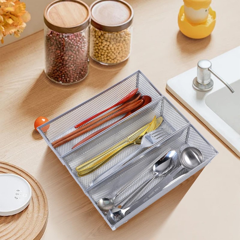 6 PCS Silver Mesh Flatware Organizer 9x3x2 Inch Metal Drawer Utensil Tray gallery