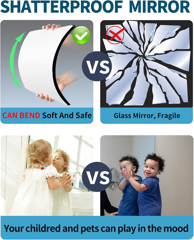 Full-Length Shatterproof Wall Mirror Set, 12x12 Inch, 4 Pcs, Safe for Kids gallery