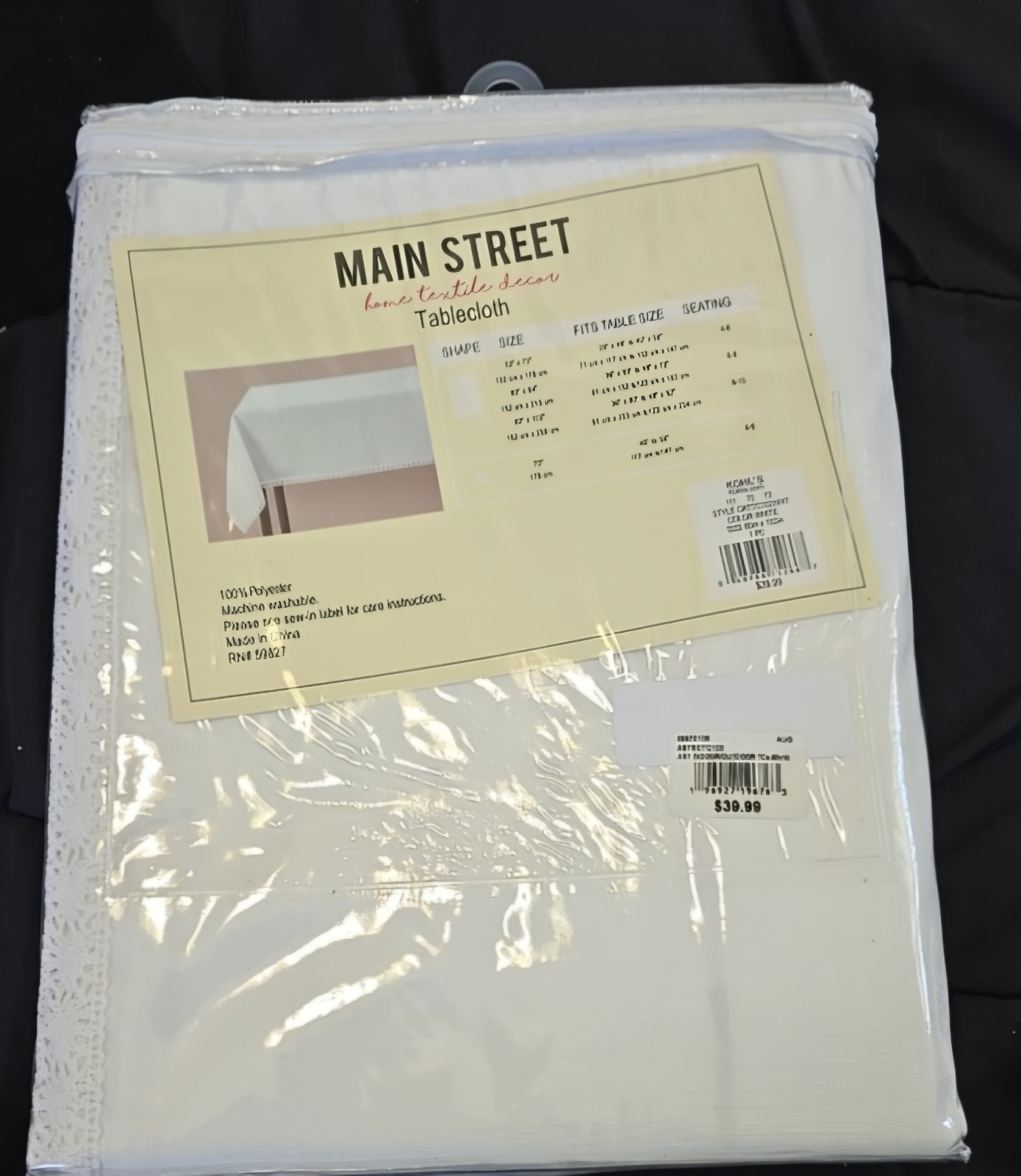 Main Street NEW White Tablecloth Rectangle Shape 69"x102" Seats 8x10 gallery