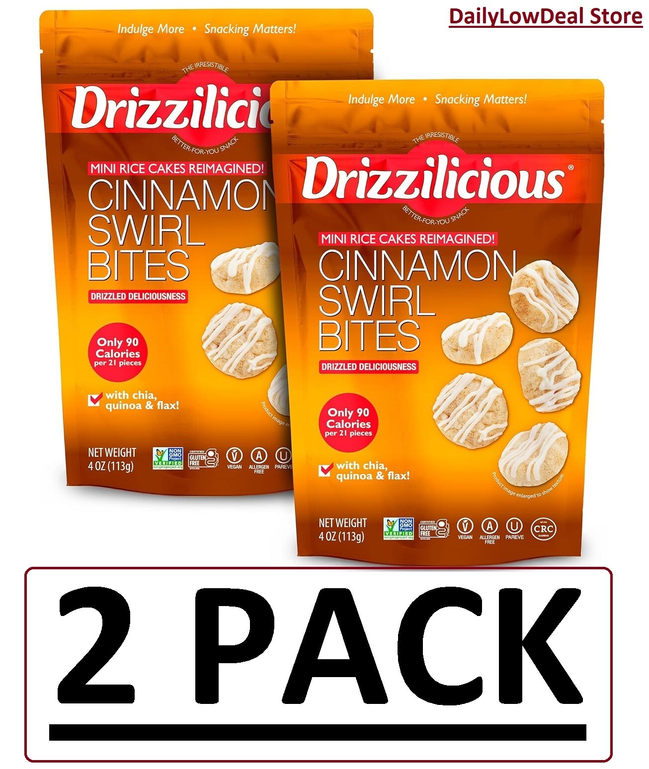 2 PACK - Drizzilicious Cinnamon Swirl Bites Mini Rice Cakes 4 oz (Total 8 oz) gallery