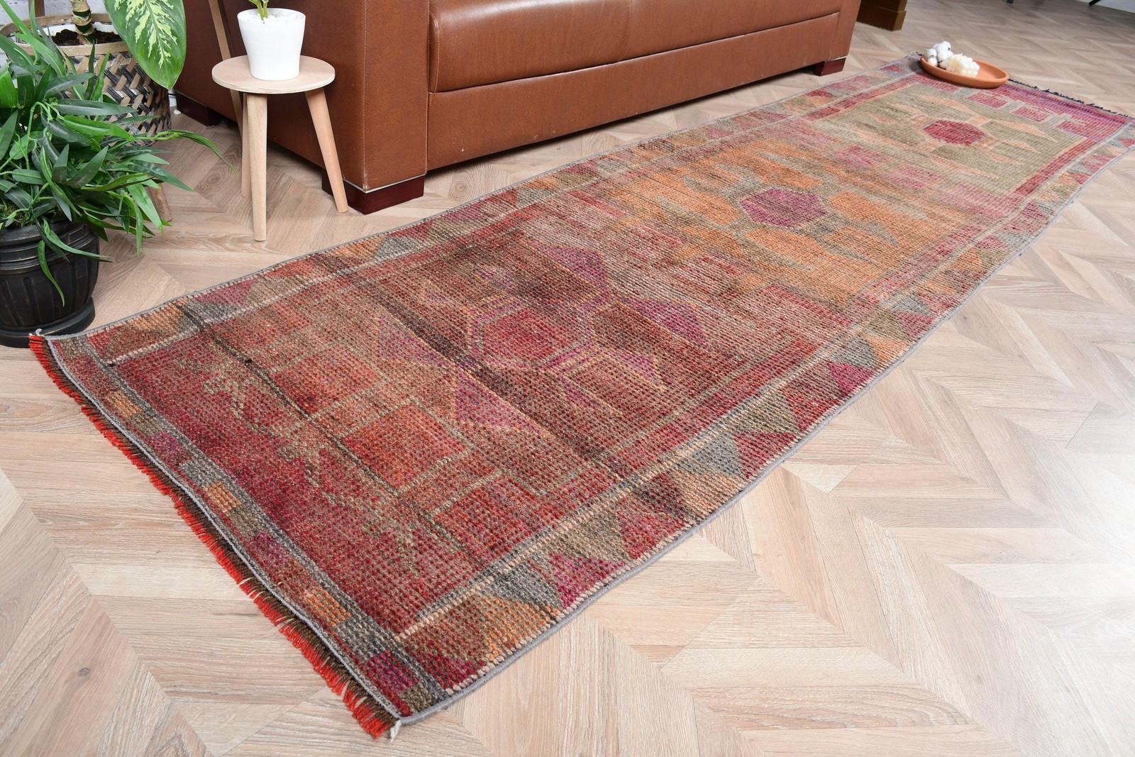Turkish Herki Runner Rug 2,8x10,5 ft, Vintage Red Southwestern Wool Rug gallery