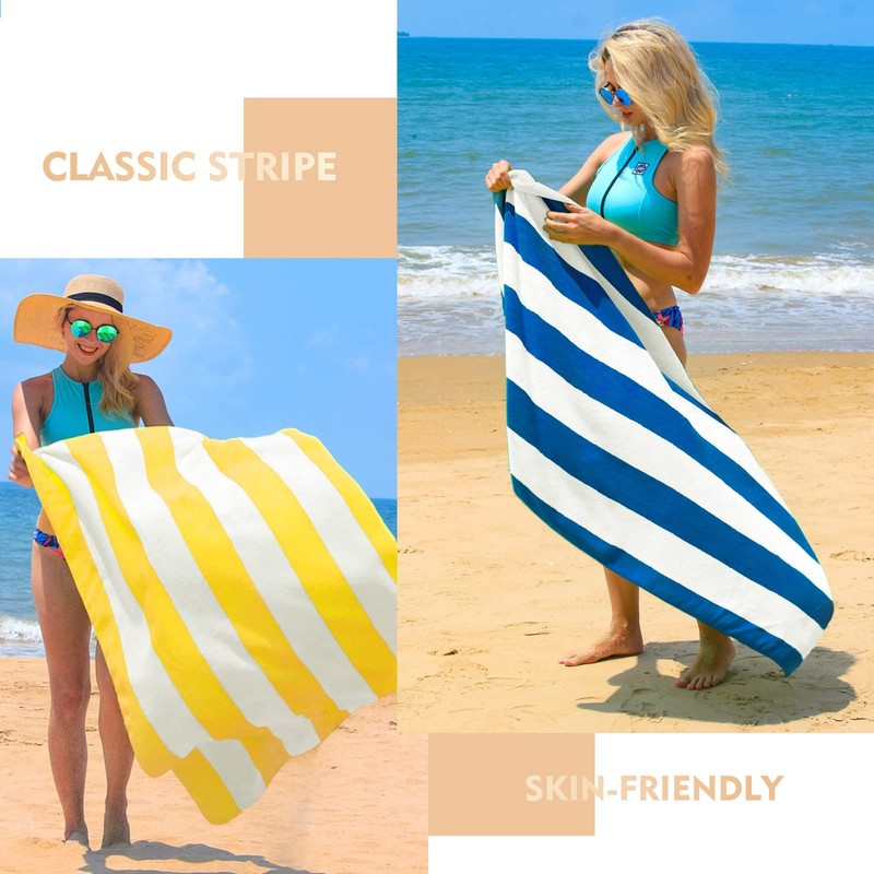 4 Pack Cotton Oversized 35x70 Inches Soft Cabana Stripe Thick Beach Towel, Su... gallery