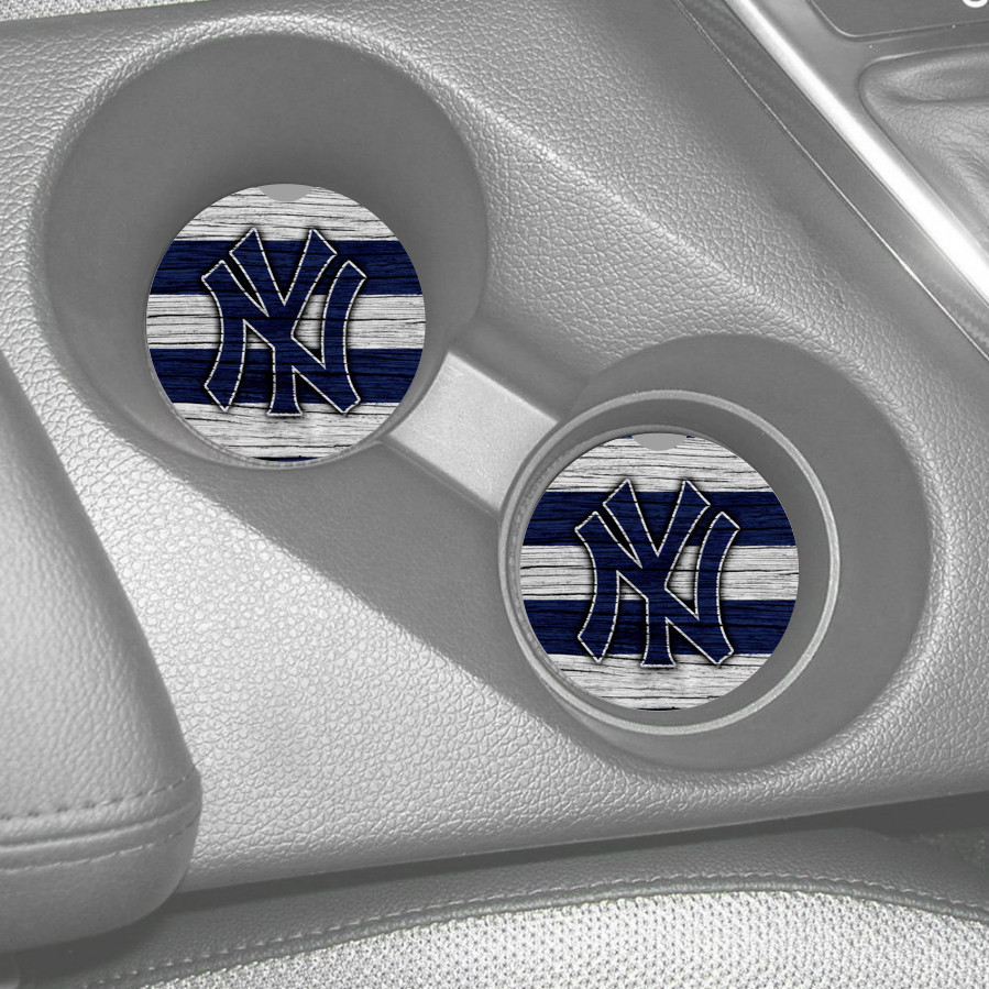 NEW YORK YANKEES WOOD-GRAIN PATTERN RUBBER CAR COASTERS SET (2) MLB gallery