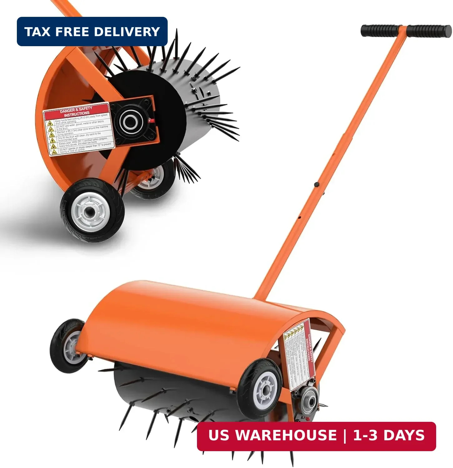24 Inch Rolling Lawn Aerator, Heavy Duty Manual Aerator Tool, Up to 70 lbs, Push gallery