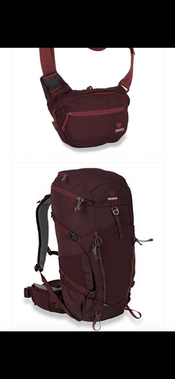 Mountainsmith Maroon Hiking Backpack with Matching Waist Pack Padded Straps