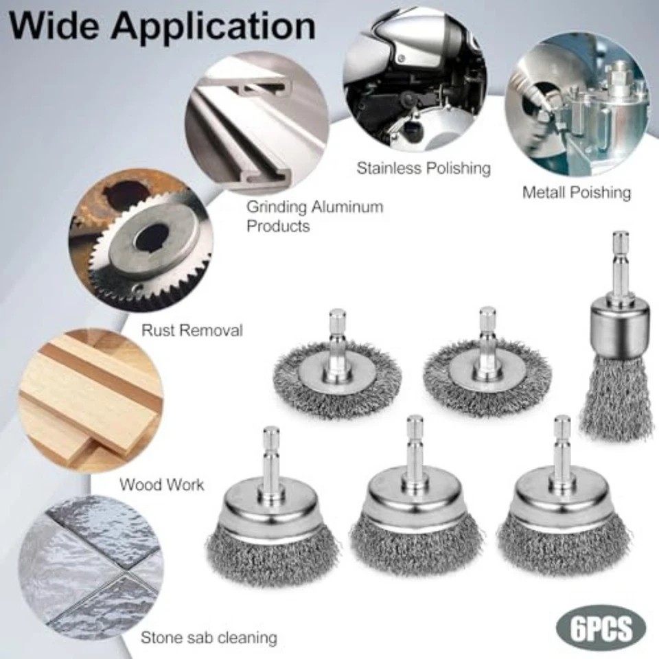 6Pcs Professional Carbon Steel Wire Wheel Brush for Drill - Cleaning Rust Attach gallery